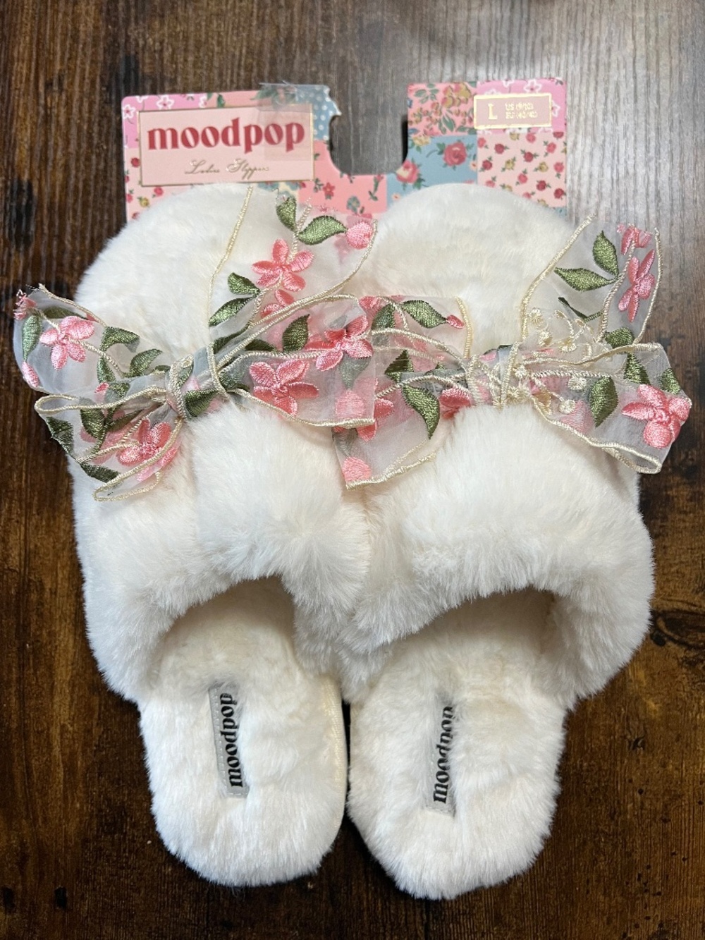 Ladies White and Pink Moodpop Slippers